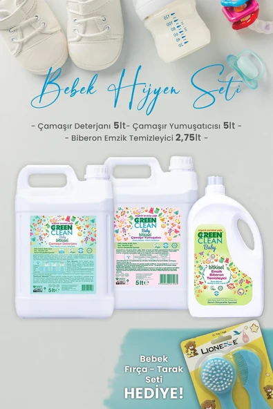 Green Clean Baby Çamaşır Deterjanı, Yumuşatıcı, Emzik Temizleyici ve Hediyeli