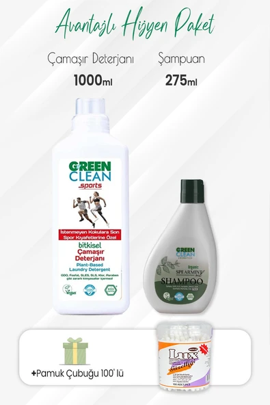 Green Clean Sports Çamaşır Deterjanı,Şampuan Spearmint 275 ml ve Pamuk Çubuğu ürün görseli