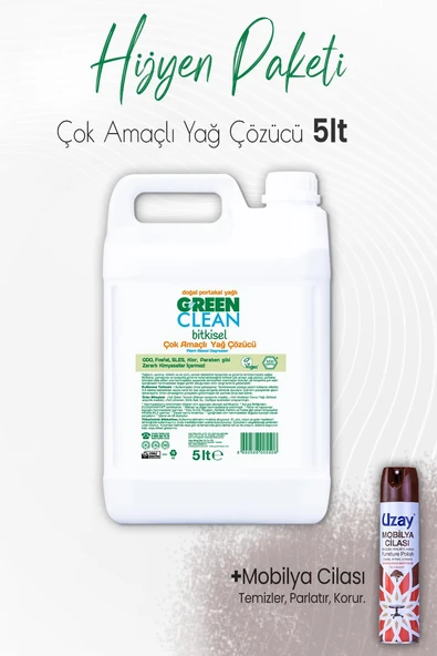 Green Clean Bitkisel Çok Amaçlı Yağ Çözücü Portakal Yağlı 5 lt ve Mobilya Cilası Sandalağacı 300 ml