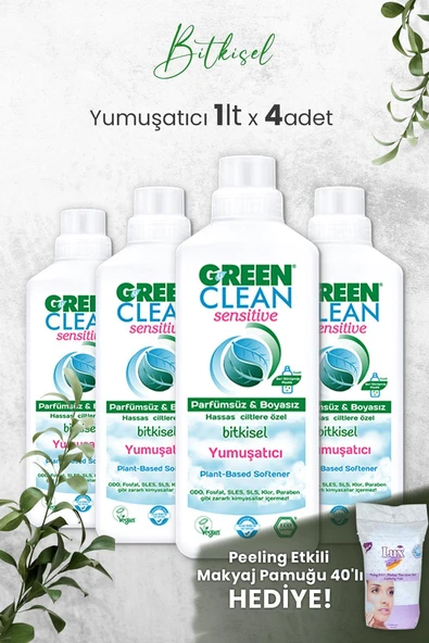 Green Clean Sensitive Kokusuz Yumuşatıcı 1 L x 4 Adet ve Hediyeli ürün görseli