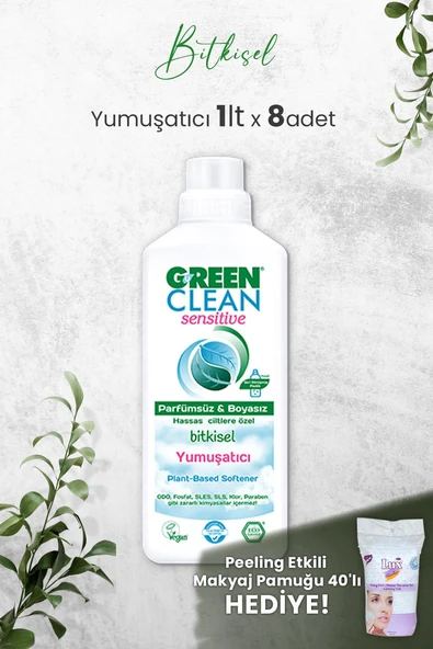 Green Clean Sensitive Kokusuz Yumuşatıcı 1 L x 8 Adet ve Hediyeli ürün görseli