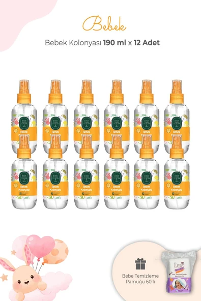 Eyüp Sabri Tuncer Bebek Kolonyası 190 ml x 12 Adet ve Kare Bebek Pamuğu ürün görseli