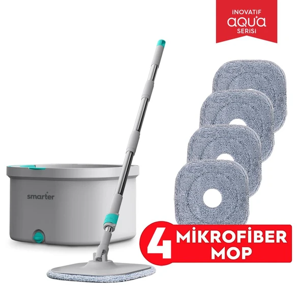 SMARTER AQUA MASTER 4 ADET MİKROFİBER MOP TEMİZ&KİRLİ SUYU AYIRMA ÖZELLİĞİ OTOMATİK TEMİZLİK SETİ PASPAS