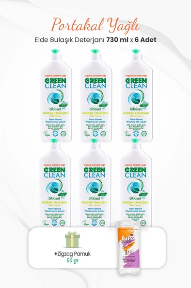 Green Clean Elde Bulaşık Deterjanı 730 ml x 6 Adet ve Zigzag Pamuk 50 gr ürün görseli