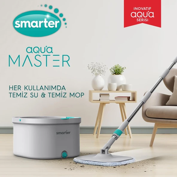 SMARTER AQUA MASTER 4 ADET MİKROFİBER MOP TEMİZ&KİRLİ SUYU AYIRMA ÖZELLİĞİ OTOMATİK TEMİZLİK SETİ PASPAS - 2