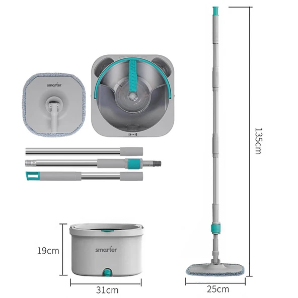 SMARTER AQUA MASTER 4 ADET MİKROFİBER MOP TEMİZ&KİRLİ SUYU AYIRMA ÖZELLİĞİ OTOMATİK TEMİZLİK SETİ PASPAS - 4