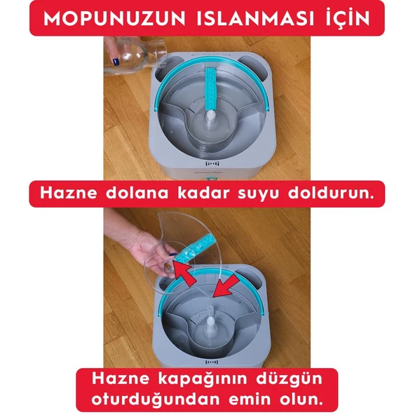 SMARTER AQUA MASTER 4 ADET MİKROFİBER MOP TEMİZ&KİRLİ SUYU AYIRMA ÖZELLİĞİ OTOMATİK TEMİZLİK SETİ PASPAS - 3