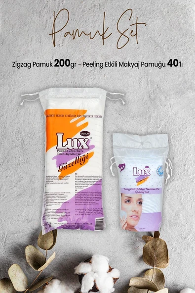 Lux Peeling Etkili Makyaj Pamuğu 40' lı ve Zigzag Pamuk 200 gr