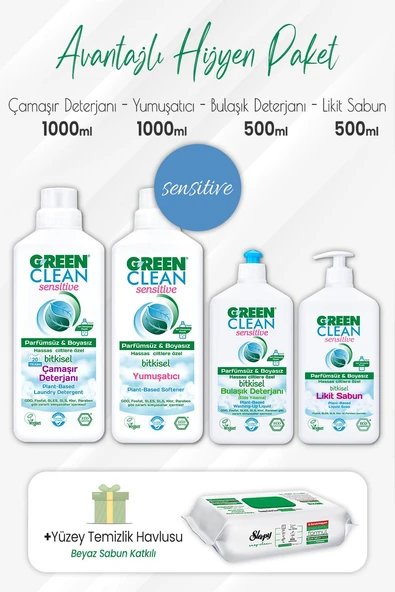 Green Clean Bitkisel Temizlik Seti 4'lü ve Easy Yüzey Temizlik Havlusu 100'lü ürün görseli