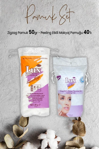 Lux Peeling Etkili Makyaj Pamuğu 40' lı ve Zigzag Pamuk 50 gr ürün görseli