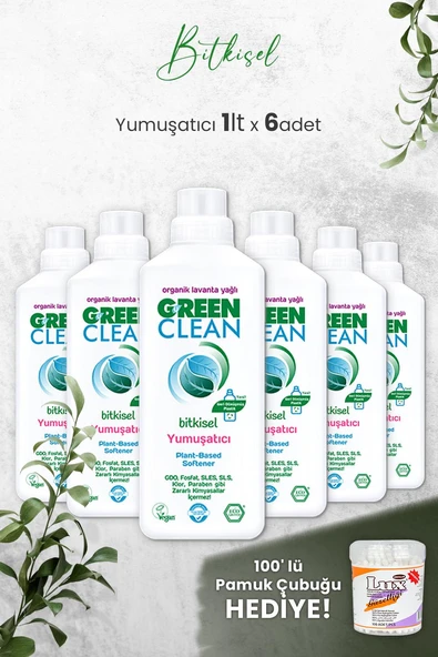 U Green Clean Bitkisel Çamaşır Yumuşatıcısı 1 Litre (Lavanta Kokulu) x 6 Adet ve Hediyeli