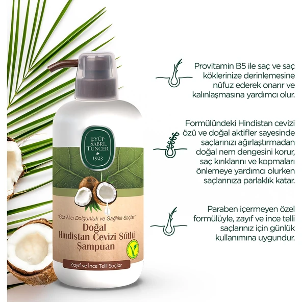 Eyüp Sabri Tuncer Doğal Hindistan Cevizi Sütlü Şampuan 600 ml - Resim 4