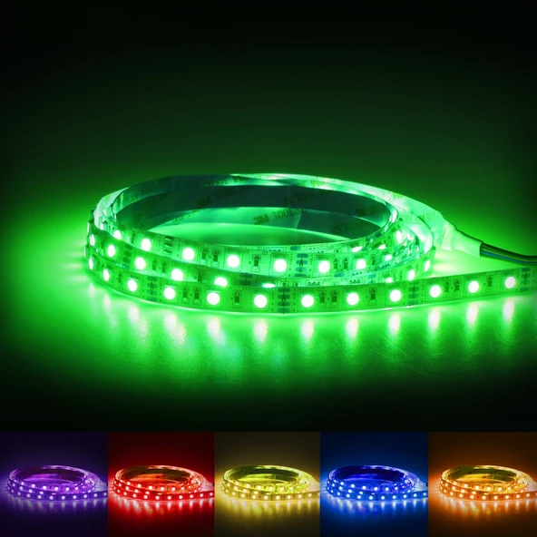 5metre Led şerit 5050 DC12V Yeşil renkli (60Led/M) IP65 ışık aydınlatma lambası hortum Kendinden yapışkanlı