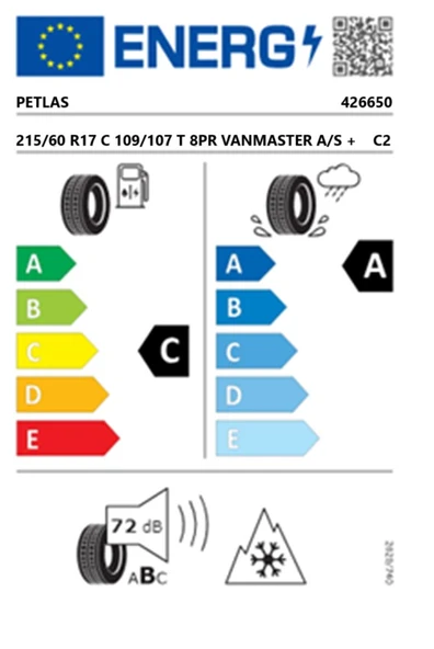 Petlas 215/60 R17 C TL 109/107T 8PR VANMASTER A/S + Kamyonet Dört Mevsim Lastiği (Üretim Tarihi:2025) - Resim 2