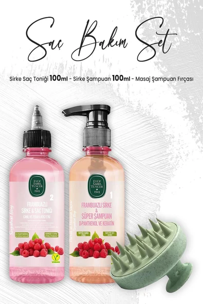 Eyüp Sabri Tuncer Sirke Frambuazlı Şampuan 100 ml, Saç Toniği 100 ml ve Masaj Şampuan Fırçası Yeşil ürün görseli