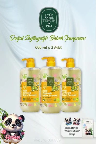 Eyüp Sabri Tuncer Doğal Zeytinyağlı Bebek Şampuanı 600 ml 3 Adet ve ROSIE Pamuk ürün görseli