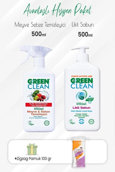 Green Clean Meyve Sebze Temizleyici,Portakallı Likit Sabun 500 ml Zigzag Pamuk ürün görseli