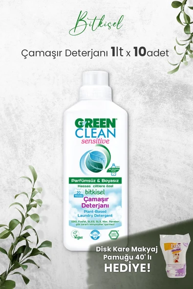 Green Clean Sensıtıve Kokusuz Çamaşır Deterjanı 1 L x 10 Adet ve Hediyeli ürün görseli