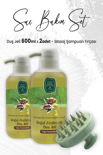 Eyüp Sabri Tuncer Zeytinyağlı Yağlı Duş Jeli 600 ml x 2 Adet ve Masaj Şampuan Fırçası Yeşil ürün görseli