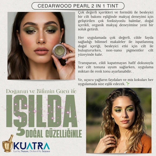 Cedarwood Pearl Krem Far, Eyeliner Doğal İçerikli, (Makyaj Beraberinde Çok Değerli Besleyici Cilt Bakımı) - 5