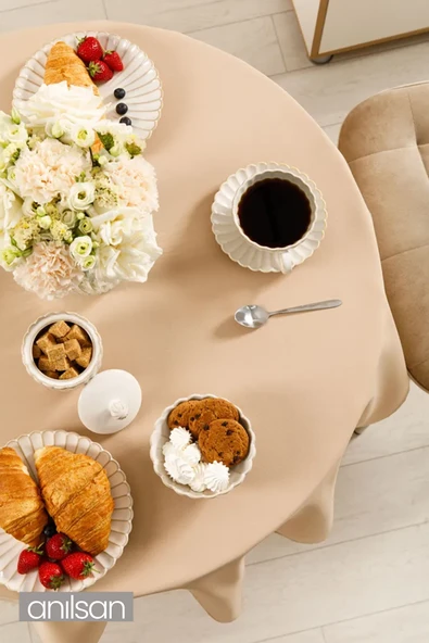 Somon Leke Tutmaz Yuvarlak Masa Örtüsü – Dayanıklı ve Kolay Temizlenebilir Masa Örtüsü - 4