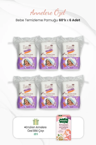 Lux 6'lı Kare Bebe Temizleme Pamuğu ve Emziren Annelere Özel Bitki Çayı