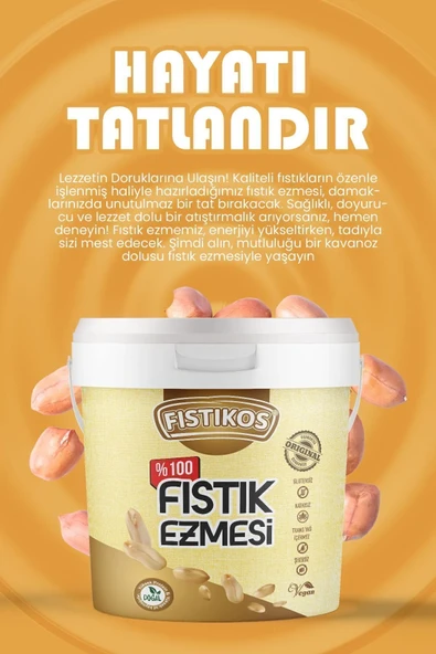 FISTIKOS Fıstık Ezmesi %100 Şekersiz Yer Fıstığı Ezmesi 1KG - 5