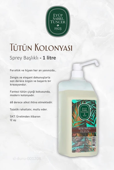 Eyüp Sabri Tuncer Sprey Başlıklı Tütün Kolonyası 1 Litre - Resim 2