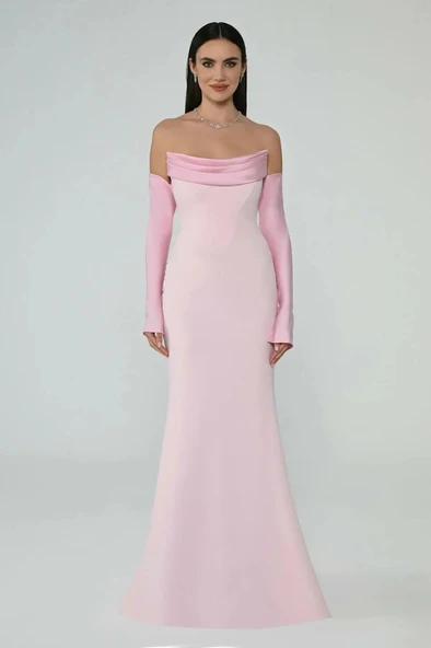 Alfa Beta Straplez Kollu Balık Kesim Uzun Abiye Elbise 2246613 - 4