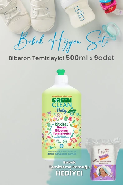 U green Clean Baby Bitkisel Biberon Emzik Temizleyici 500 ml x 9 Adet ve Hediyeli