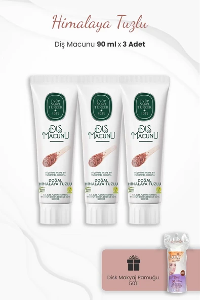 Eyüp Sabri Tuncer Himalaya Tuzlu Diş Macunu 90 ml x 3 Adet ve Disk Pamuk 50'li ürün görseli
