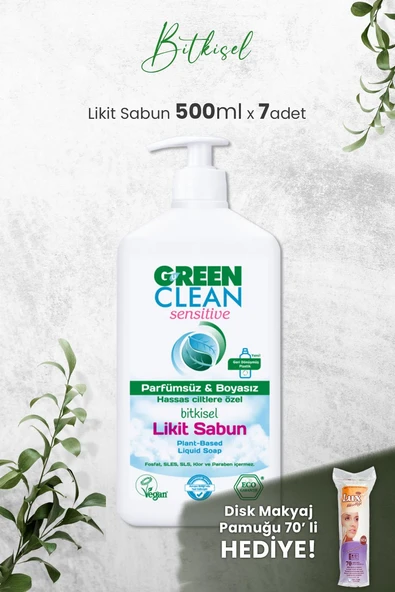 U Green Clean Organik Kokusuz Likit Sensitive Sabun 500 ML x 7 Adet ve Hediyeli