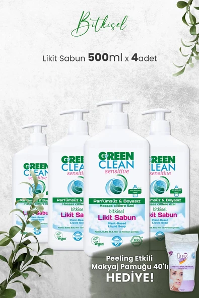 U Green Clean Organik Kokusuz Likit Sensitive Sabun 500 ML x 4 Adet ve Hediyeli ürün görseli