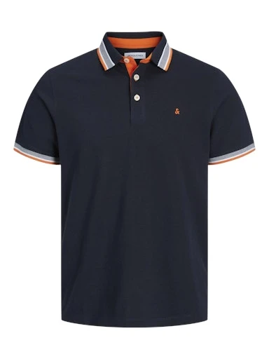 Jack Jones Erkek Pamuklu  Turuncu Yaka Polo  Lacivert Tişört 12136668