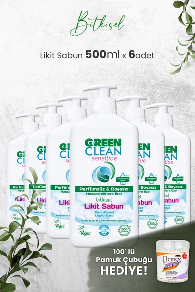 U Green Clean Organik Kokusuz Likit Sensitive Sabun 500 ML x 6 Adet ve Hediyeli ürün görseli