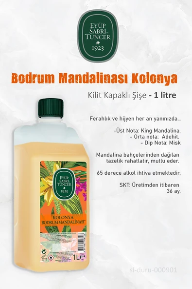 Eyüp Sabri Tuncer Bodrum Mandalinası Kolonya 1 lt Kilit Kapaklı ve ROSIE - Resim 2