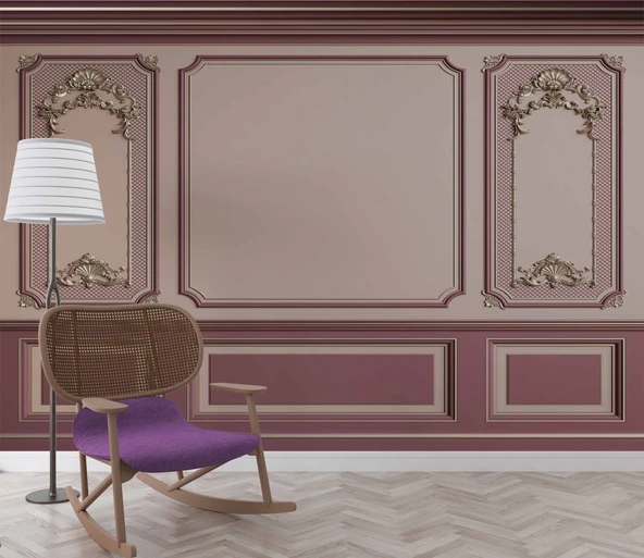 3D Mor Panel Altın Motif Duvar Kağıdı Baskı - Resim 6