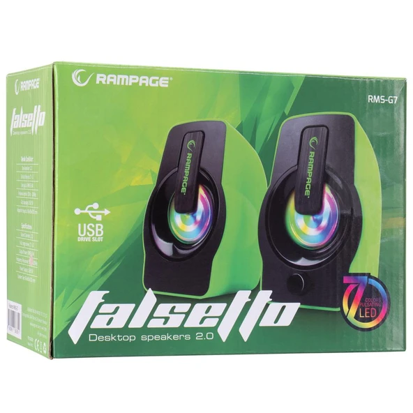 Rampage Speaker Rms-G7 Falsetto 2.0 6 Watt Rgb Ledlı Yeşıl Multımedıa Gamıng Usb Hoparlör - 5