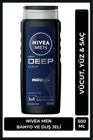NIVEA MEN Erkek Deep Dimension Banyo ve Duş Jeli 500ml, 3ü 1 Arada Komple Bakım, Vücut Saç Yüz ürün görseli