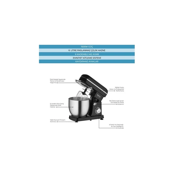 LORENZO LRZ 1038 SİYAH MASTER PLUS STAND MİKSER HAMUR YOĞURMA - 3