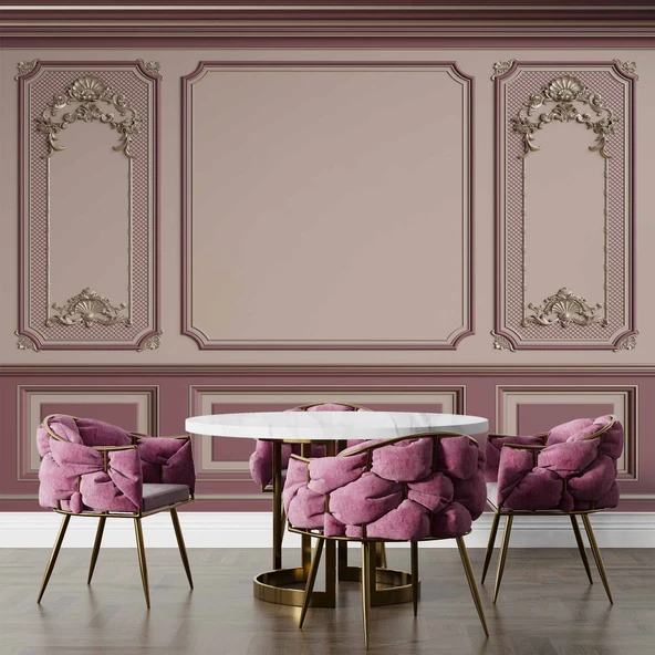 3D Mor Panel Altın Motif Duvar Kağıdı Baskı - Resim 5