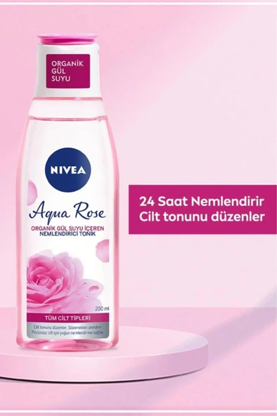 NIVEA Aqua Rose Organik Gül Suyu İçeren Nemlendirici Tonik 200ml, Nemlendirici, Gözenek Arındırıcı - Resim 4