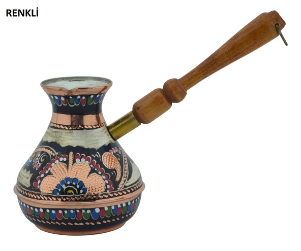 Bakır Sade Zarif Minimal 500ml Türk Kahvesi Renkli Rus Cezvesi