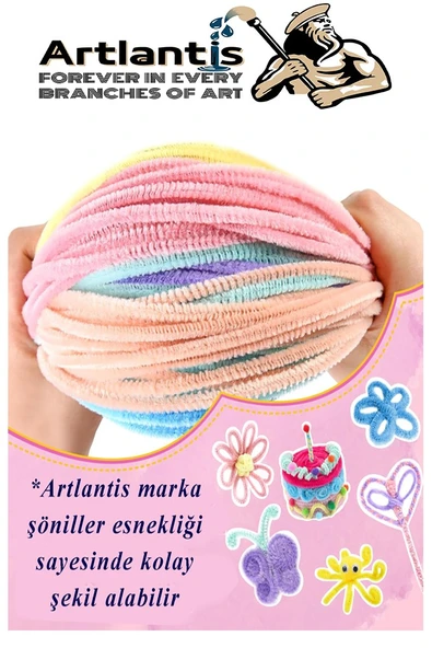 Şönil Pastel Renkler 30 cm 50 li 1 Paket Pastel Renkli Tüylü Tel Peluş Tel 30 cm Elişi Okul Projeleri Süsleme - 4