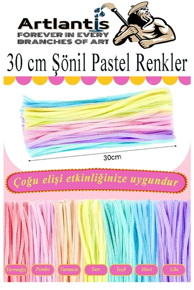 Şönil Pastel Renkler 30 cm 100 lü 1 Paket Pastel Renkli Tüylü Tel Peluş Tel 30 cm Elişi Okul Projeleri Süsleme - 2