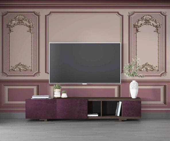 3D Mor Panel Altın Motif Duvar Kağıdı Baskı - Resim 3