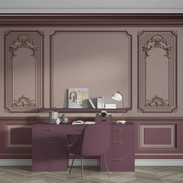 3D Mor Panel Altın Motif Duvar Kağıdı Baskı - Resim 4