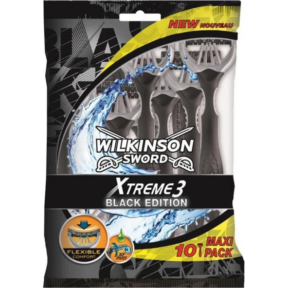Wilkinson Sword Xtreme 3 Black Edition Erkek Tek Kullanımlık Tıraş Bıçakları 10'lu Maxi Paket