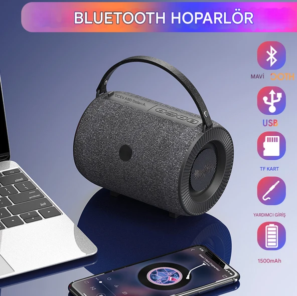 Stereo Bas Yüksek Ses Taşınabilir Kablosuz Bluetooth Hoparlör  USB AUX MP3 Müzik Keyfi