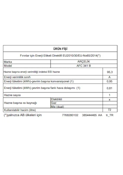 Arçelik AFC341 B Ankastre Fırın Beyaz - 6